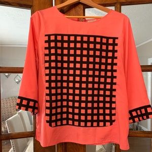New York & Co Coral w/ Black Check Top